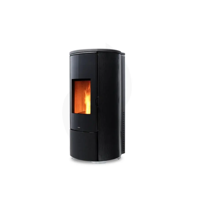 Stufa a pellet ROUND GLASS A8 carbon look,black glass,silver, wenge moir Nobis