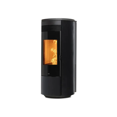 Stufa a pellet ROUND GLASS TOP / COASSIALE A11 Nobis  carbon look,black glass,silver,wenge noir